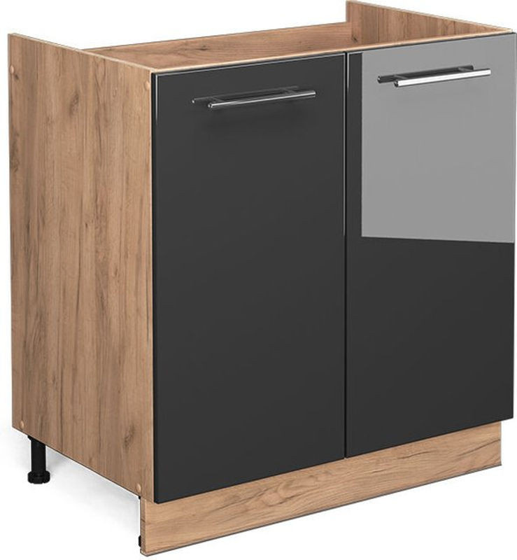 Vicco Spülenunterschrank Fame-line Spülenschrank in Anthrazit Hochglanz mit Drehtüren B: 80 cm, H: 82 cm, T: 51,6 cm - Bild 1