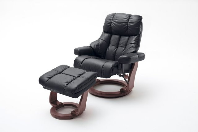 iNNoSeat by MCA CALGARY XXL Relaxer 180 mit Hocker aus Rindsleder in Schwarz und Walnuss - Bild 1