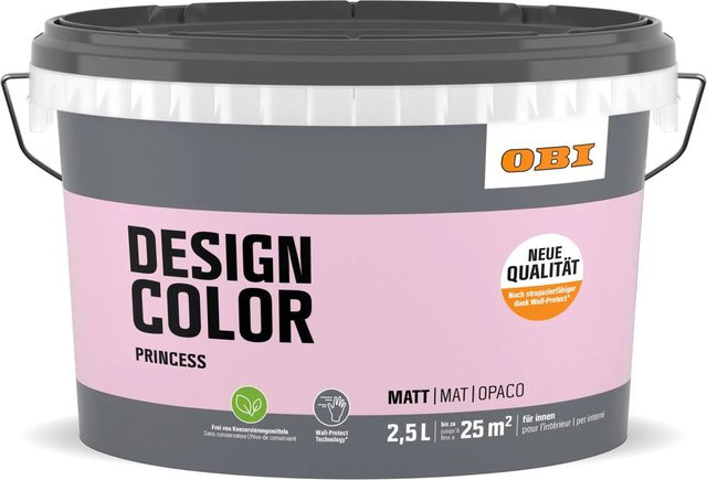 OBI Design Color Princess Wandfarbe Dispersion Wasserbasiert Pink Multicolour 2,5 l - Bild 1