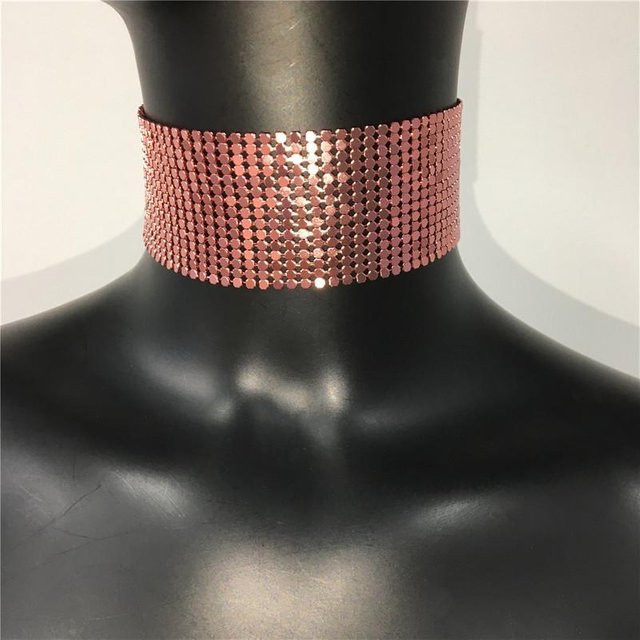 ULao Choker Halskette, Metall, Pailletten, Roségold, Damen - Bild 1