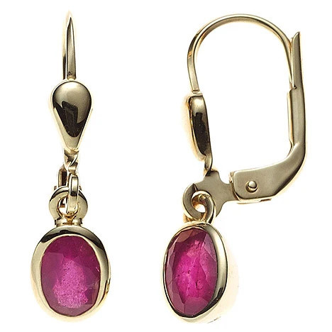 Colfem Ohrringe, 585 Gelbgold, 2 Rubine, rot, oval - Bild 1