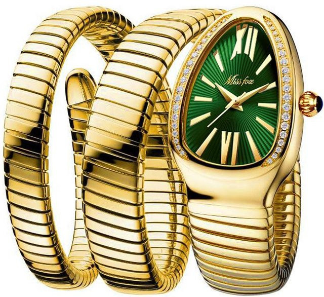 MISSFOX Armbanduhr Quarz, Edelstahl, Grün/Gold, Damen - Bild 1