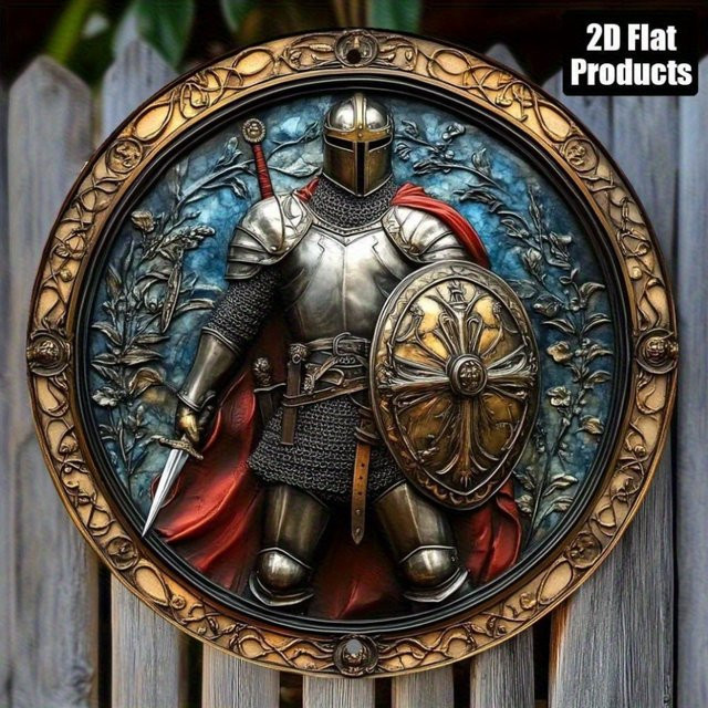 Spartanischer Krieger 2D Kreisförmiges Kunstdesign von CIFBUY, Vintage Wanddekoration aus Metall, Mehrfarbig, Durchmesser: 20,3 cm - Bild 1