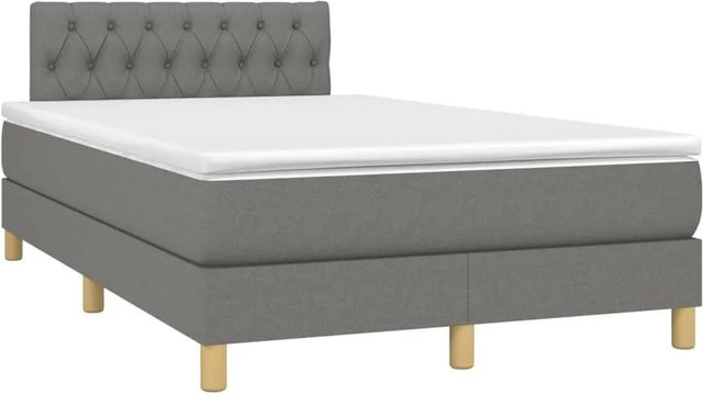 vidaXL Boxspringbett mit Matratze in Dunkelgrau, Hybridbett mit LED-Unterbettbeleuchtung und USB-Ladeport, B/T: 120 x 200 cm - Bild 1
