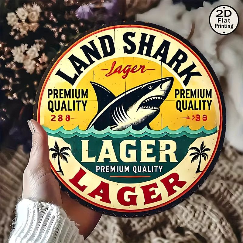 Vintage Land Shark Bier-Logo Metallwandschild rund, multicolor dekorative Eisenkunst-Malerei von Potdemiel, Durchmesser: 20 cm - Bild 5