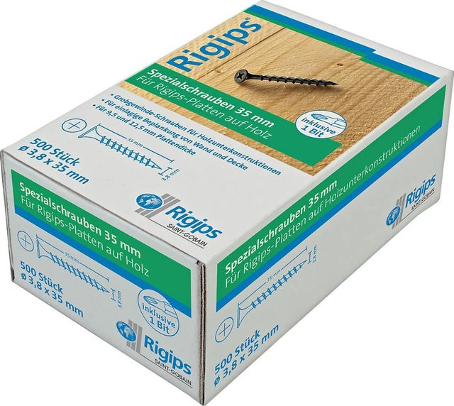 Rigips Grobgewindeschrauben für Holz, Silber, Durchmesser: 3,8 mm, Länge: 35 mm, 500 Stück - Bild 1