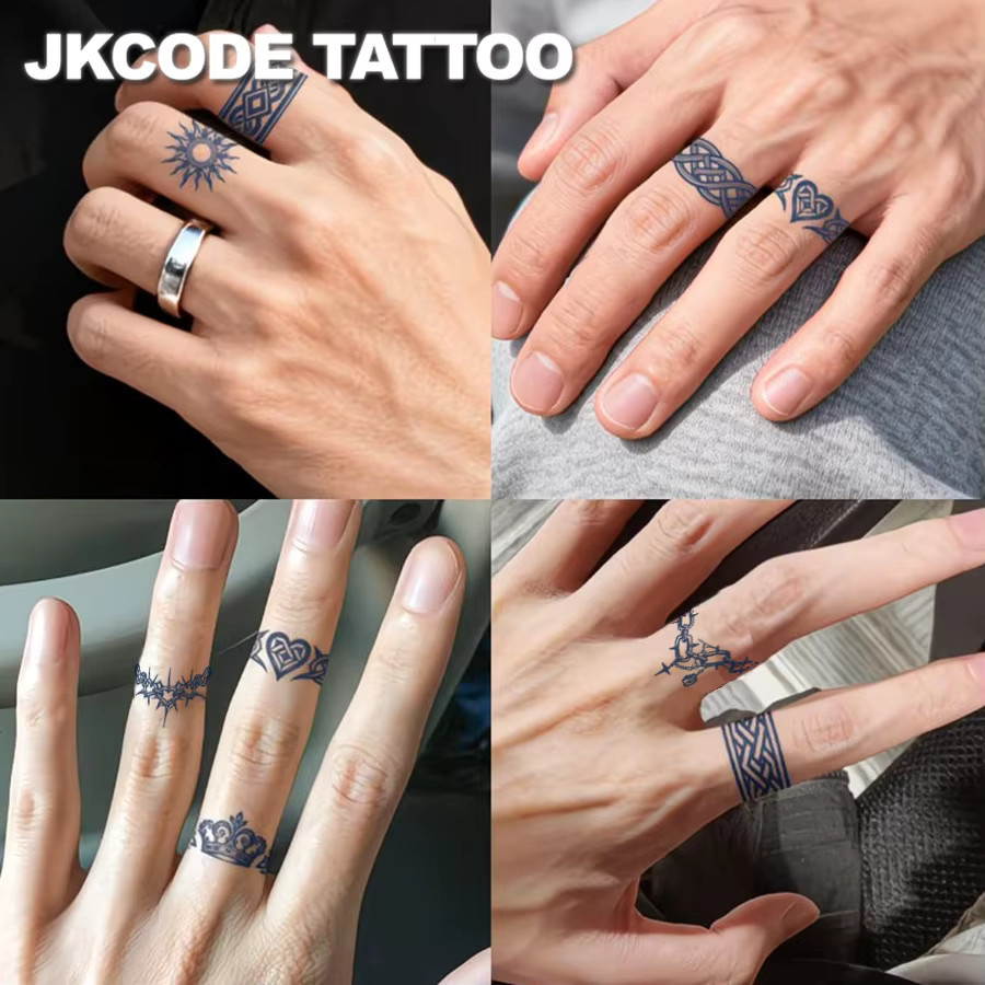JKCODE TATTOO Semi-Permanentes Tattoo-Set, Geometrische Blumen-Ring-Tattoos, Herren - Bild 2