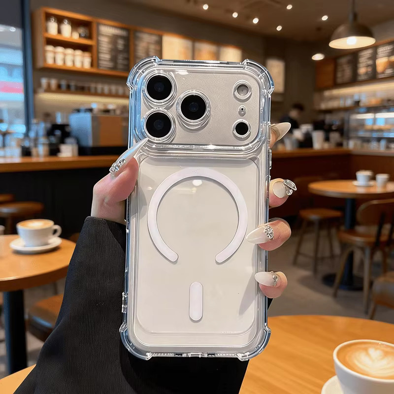 Transparente magnetische Handyhülle mit Stoßfestem Vier-Ecken-Schutz für iPhone 11 bis iPhone 17 Serie, Farbe: Weiß - Bild 3