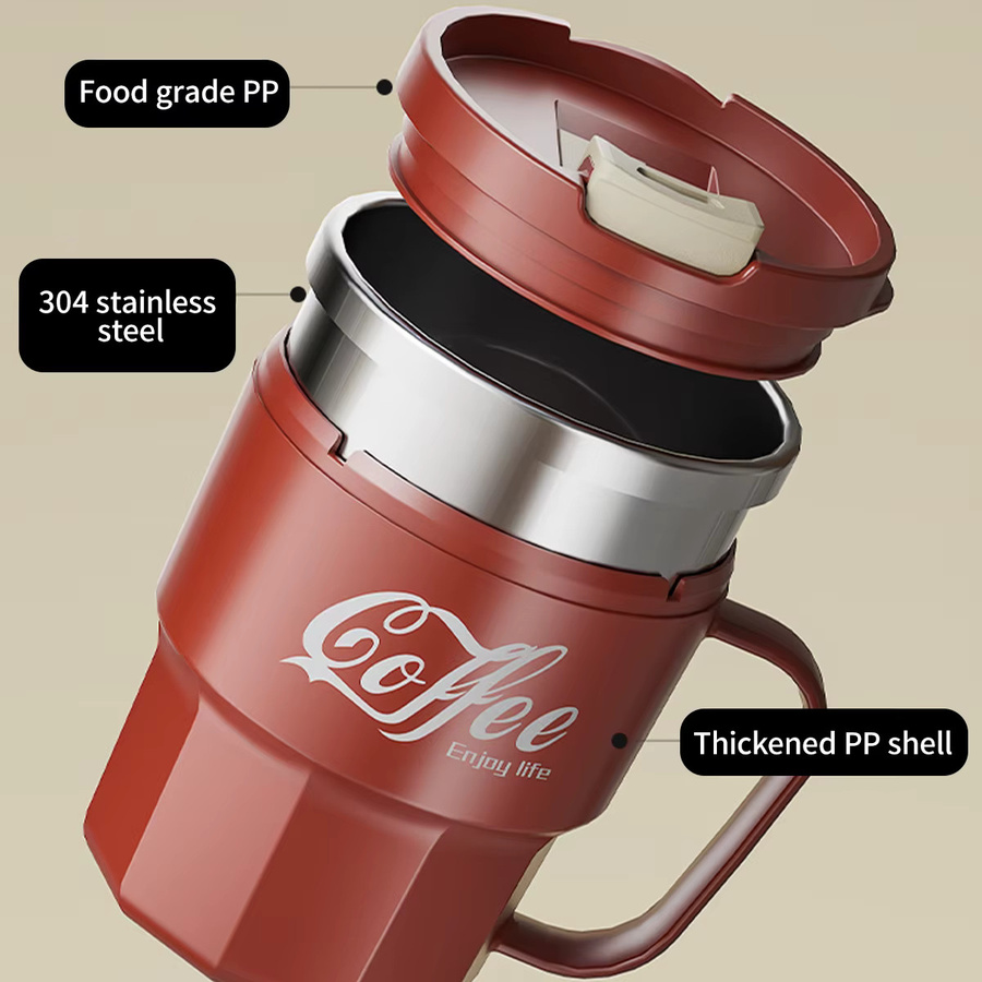 WORTHBUY Edelstahl Kaffeetasse mit Deckel und Griff, isoliertes Doppelwand-Trinkgeschirr, 440 ml - Bild 3