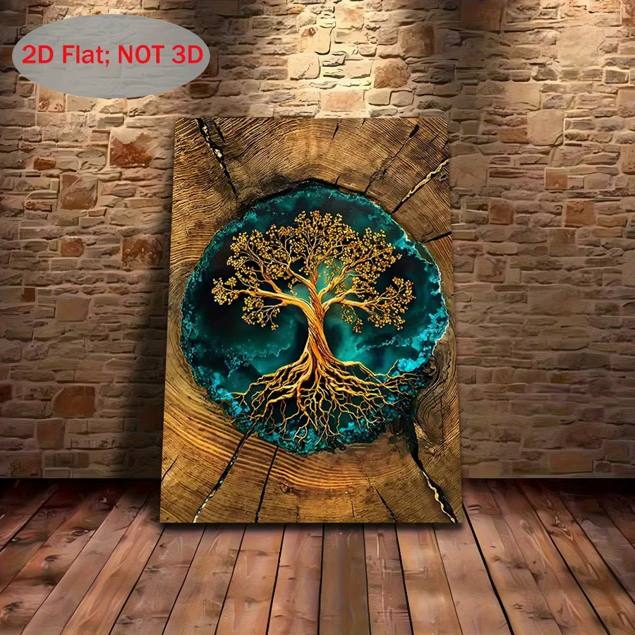 CIFBUY 2D-Wanddekoration mit blauen Bäumen und goldenen Wurzeln, abstraktes Naturmotiv, rahmenlos, B: 30,0 cm, H: 50,0 cm, T: 2,0 cm - Bild 3