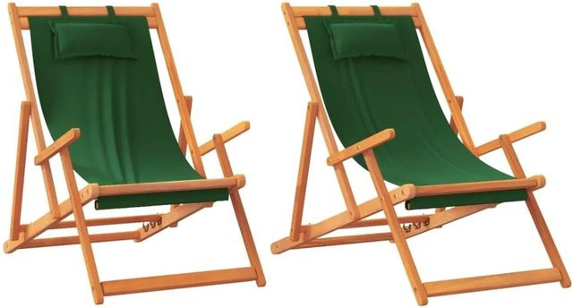 Set aus 2 klappbaren Strandstühlen von vidaXL in Grün mit verstellbarer Kopfstütze und UV-beständigem Polyester-Stoff - Bild 1