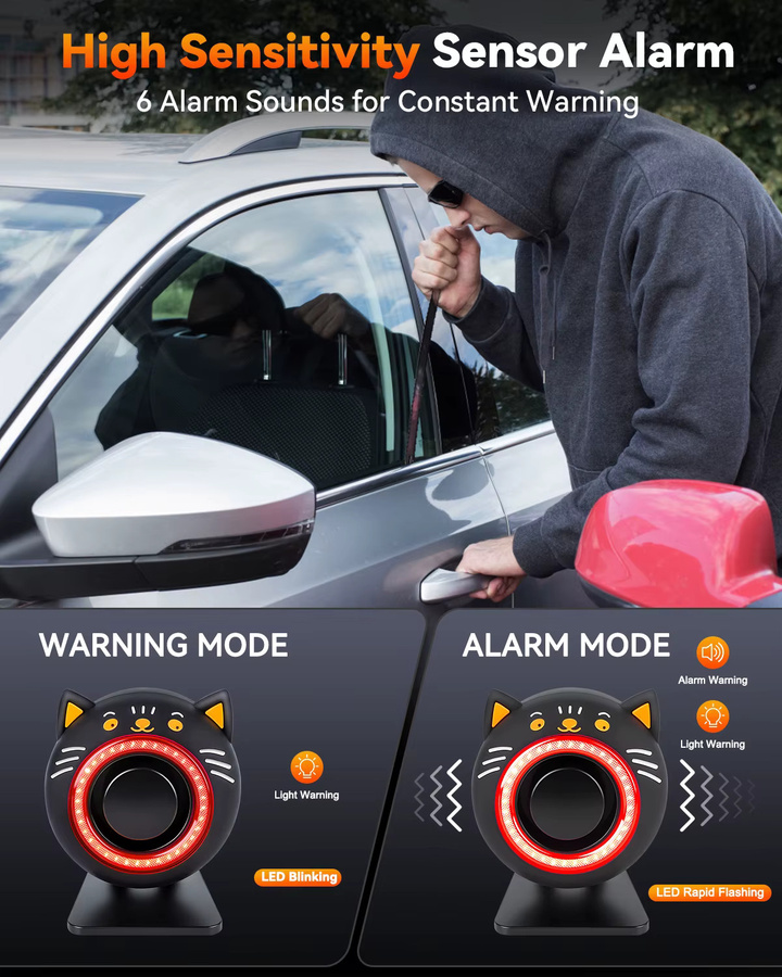 WSDCAM Auto-Zentralalarmsystem in Schwarz mit 120dB Diebstahlschutz, kabelloser Fernbedienung und LED-Licht - Bild 4