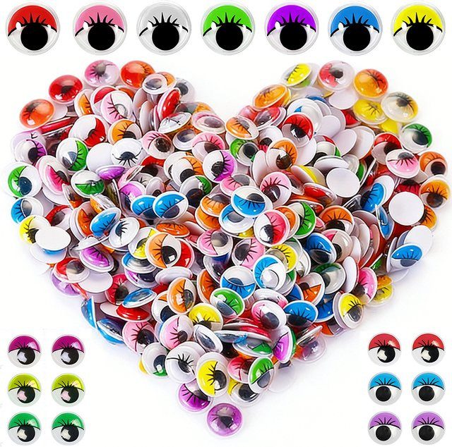 Bunte Klebe-Wackelaugen aus Kunststoff für DIY-Bastelprojekte, Puppenherstellung und Scrapbooking, 100 Stück, Durchmesser: 0,8 cm bis 1,5 cm - Bild 1