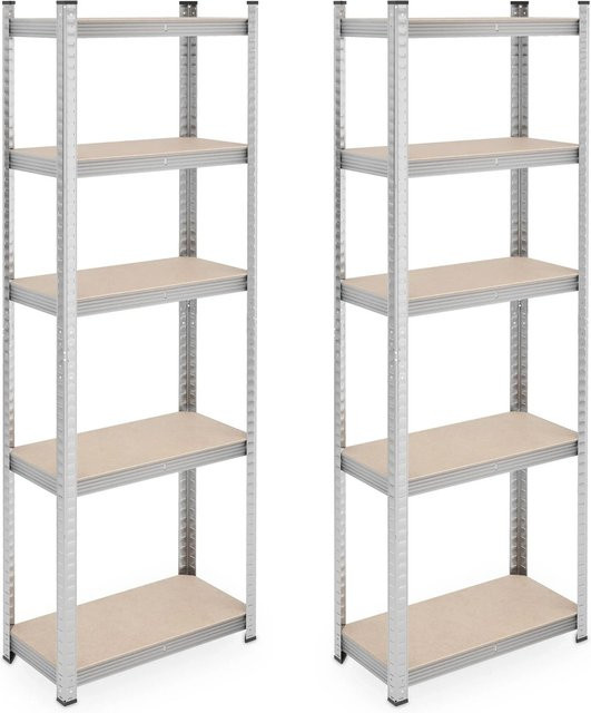 Relaxdays Schwerlastregal 2er Set aus Stahl in Silber mit 5 verstellbaren Ebenen, Höhe: 180 cm, Breite: 60 cm, Tiefe: 30 cm - Bild 1