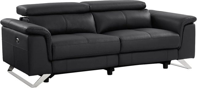 Vente-unique Relaxsofa Breyt Schwarz mit verstellbarer Kopfstütze und elektrischem Motor, Breite: 220 cm - Bild 1