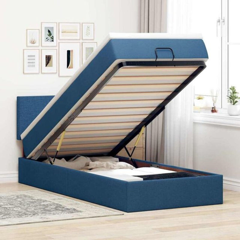 Vidaxl Ottoman Polsterbett mit Matratze und LED-Beleuchtung in Blau, B/T/H: 190 x 90 x 88 cm - Bild 1