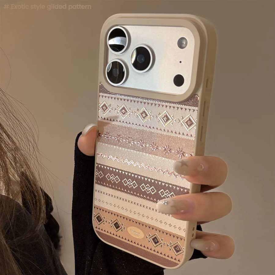 MUQGEW Stoßfeste iPhone 16 Schutzhülle mit koreanischem Geometrie-Muster und Ledertextur - Bild 2