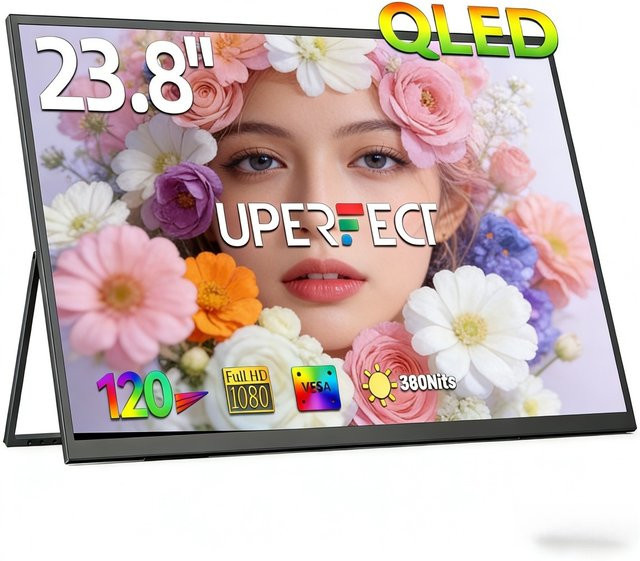UPERFECT UGame 23,8 Zoll QLED Gaming Monitor, 120Hz, Full HD, 125% sRGB, 350 Nits, Schwarz, USB-C und HDMI Anschluss für Xbox, PlayStation und Nintendo Switch - Bild 1