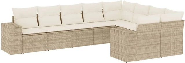 vidaXL 9-tlg Garten-Sofagarnitur in L-Form aus Poly-Rattan mit Kissen in Beige - Bild 1