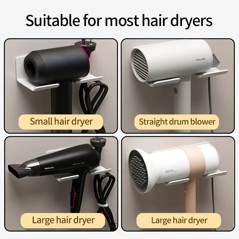 YUNJIEYA Haartrockner-Halterung aus Metall zur Wandmontage ohne Bohren, selbstklebender Haartrockner-Ständer für Dyson, Xiaomi und Laifen, Farbe: Grau oder Weiß - Bild 4