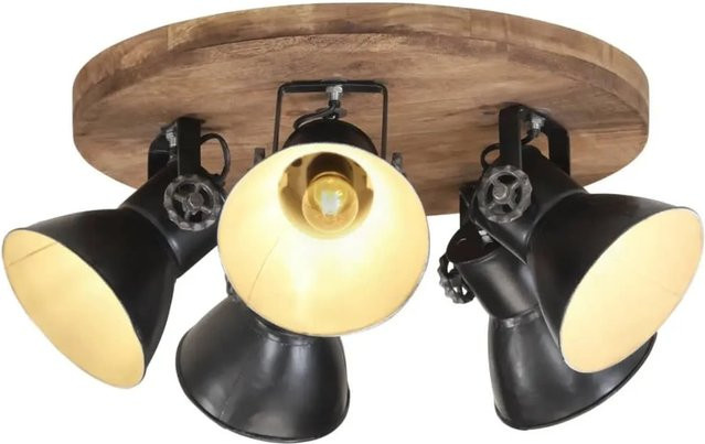 vidaXL Deckenleuchte im Industrial Style aus Eisen und Mango-Massivholz, Schwarz, B/T/H: 50 x 50 x 25 cm, E27 - Bild 1