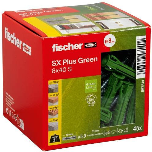 Fischer SX Plus Green Spreizdübel für Beton, Farbe: Grün, Durchmesser: 8 mm, Länge: 40 mm, 45 Stück - Bild 1