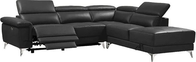 Vente-unique Relaxsofa Pascaline in Anthrazitgrau aus Leder, L-Form mit motorisierter Sitzfunktion - Bild 1