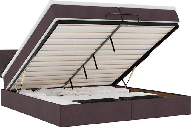 vidaXL Ottoman-Bett mit Matratzen und LED-Unterbettbeleuchtung in Dunkelbraun, inklusive USB-Ladeport und Lift-up-Funktion, B/T: 200 x 200 cm - Bild 1
