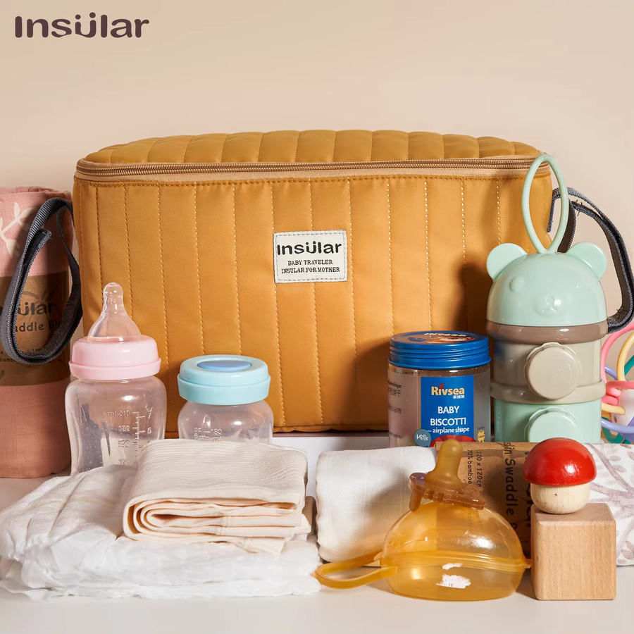 Gelbe Windeltasche für den Kinderwagen mit großem Fassungsvermögen und Flaschenhalter für unterwegs - Bild 3