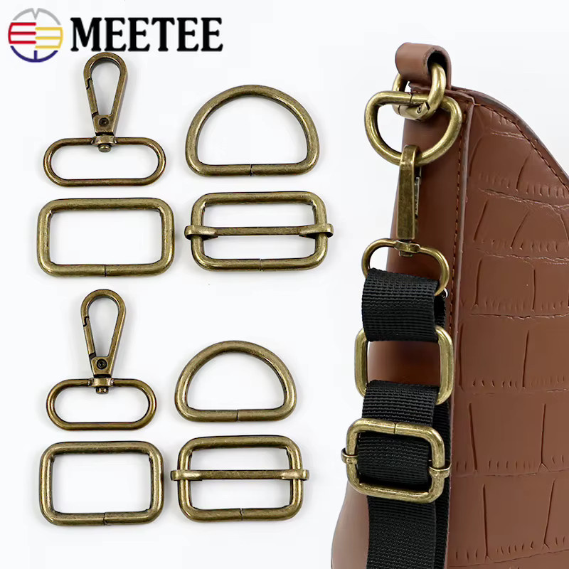 Meetee Metall D-Ring Verschluss Drehbarer Karabinerhaken in Gold für Rucksack und Taschen DIY Hardware Zubehör 20-38mm - Bild 2