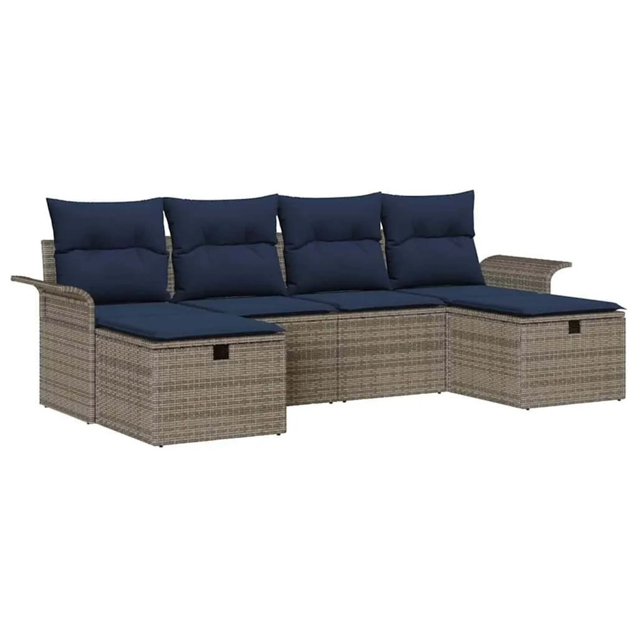 vidaXL Gartensofa-Set aus Poly-Rattan in L-Form mit 6 Kissen, Grau und Marineblau - Bild 2