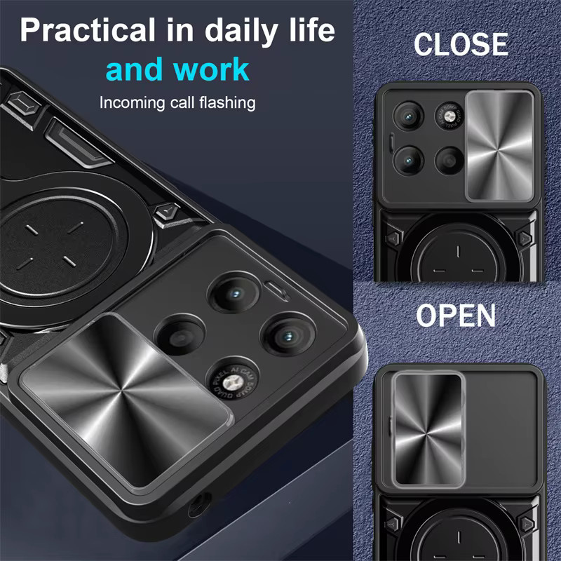 Magnetische Stoßfeste Schutzhülle mit 360 Grad Rotationshalter und Kameraschutz für Motorola Moto G86 G56 G15 G55 G75 G35 und Edge 50 Pro in Silber - Bild 3