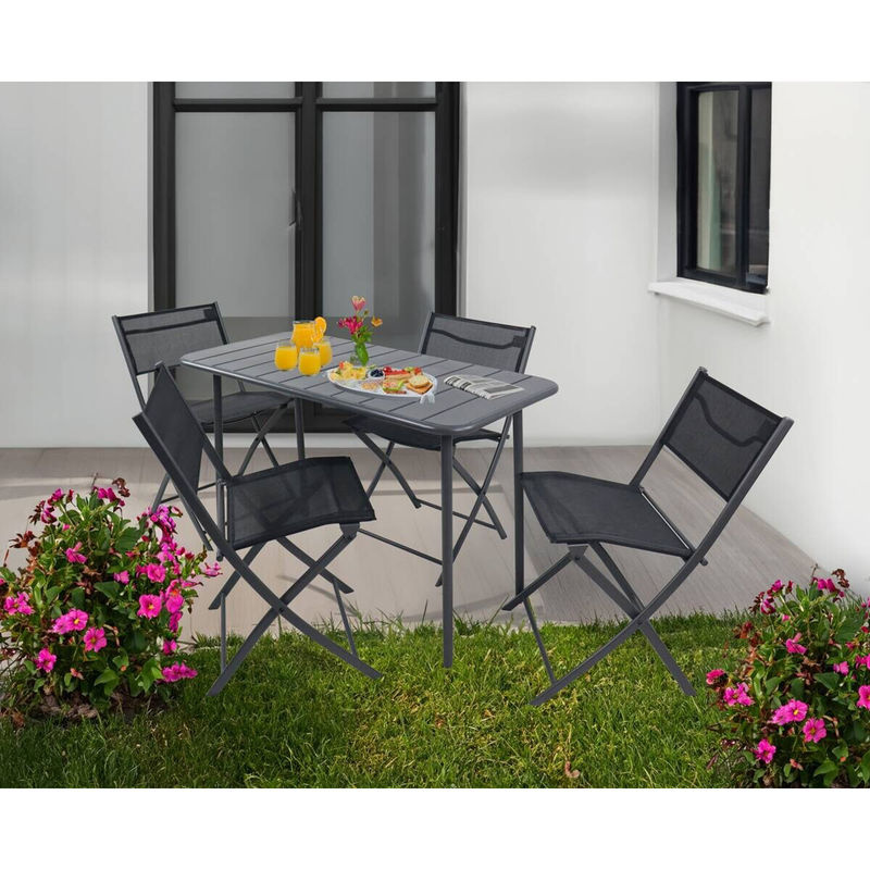 VCM 5-teiliges Balkonmöbel Set Sumila in Schwarz aus Metall und Textilene mit Gartentisch und 4 Klappstühlen, Tisch B: 110 cm, T: 55 cm - Bild 4