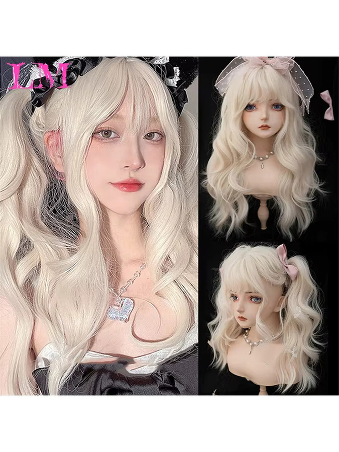 LM Perücke, platinblond, gewellt mit Pony, Synthetik, Damen - Bild 4