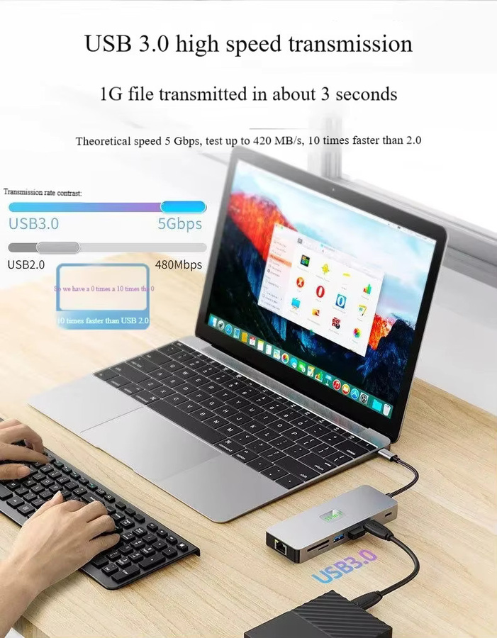 FC&EC 11-in-1 USB-C Dockingstation Multi-Port Hub mit Dual Display 4K UHD 60 Hz in Grau - Bild 2