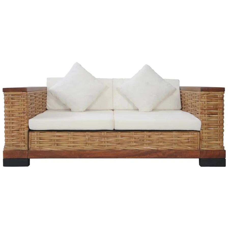 vidaXL 2-Sitzer-Sofa aus Rattan und Mangoholz mit Auflagen in Braun - Bild 2