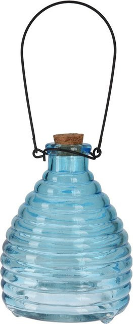 Wespenfalle aus Glas zum Aufhängen in Blau mit geriffeltem Design, Durchmesser: 13 cm - Bild 1