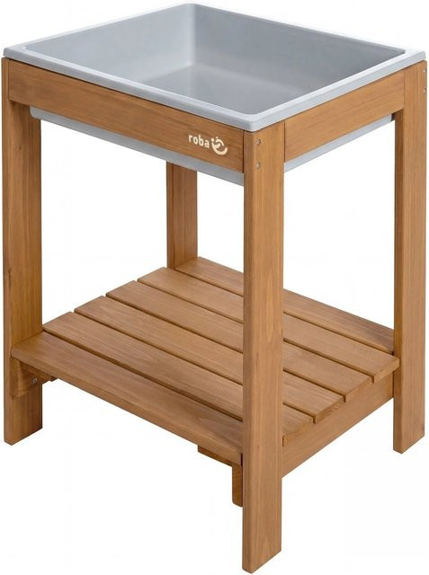 Roba Outdoor Spiel- und Wassertisch Tiny aus Massivholz in Teakfarben mit Spielwanne und Sandtisch - Bild 1