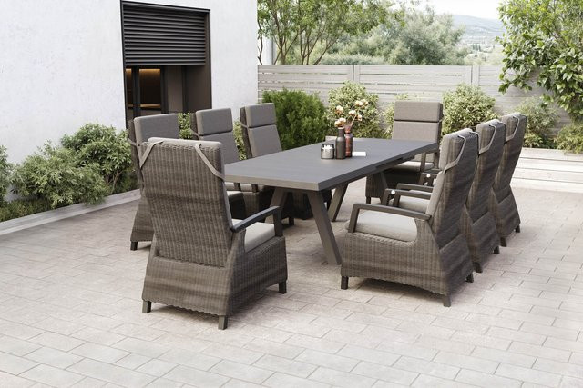 Siena Garden Tirana/Corido Garten-Essgruppe in Anthrazit mit Ausziehtisch und 8 verstellbaren Sesseln aus Aluminium, Keramik und Polyrattan - Bild 1