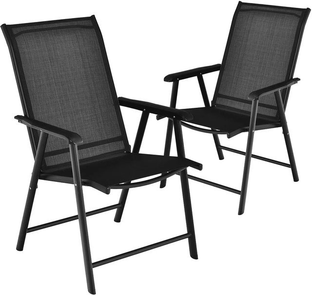Costway 2er Set Gartenstühle Hochlehner klappbar in Schwarz aus Metall und Kunststoff - Bild 1