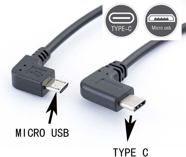 BSN 90-Grad-Winkeladapter USB-C auf Micro-USB OTG-Datenkabel und Ladekabel in Schwarz - Bild 1
