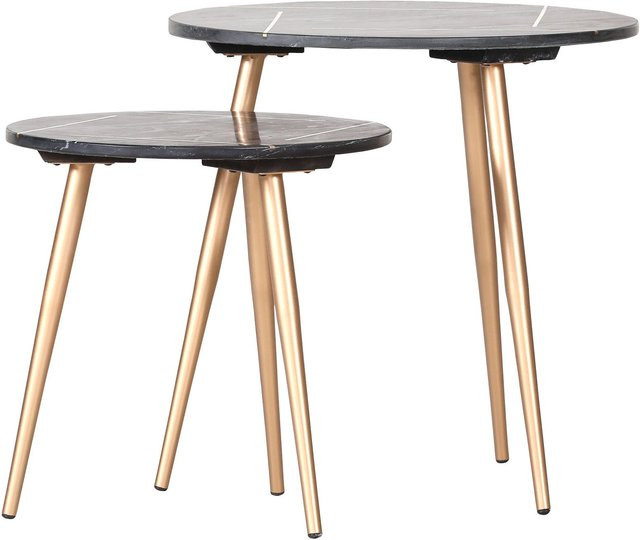 Beistelltischset MARMORO in Anthrazit und Gold mit Marmor- und Metalloberflächen, rund, B/T/H: 50 x 50 x 50 cm - Bild 1
