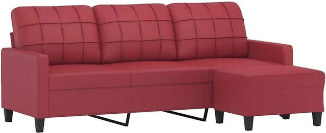 vidaXL 3-Sitzer-Sofa mit passendem Hocker in Weinrot, modernes L-Shape Design aus Kunstleder - Bild 1