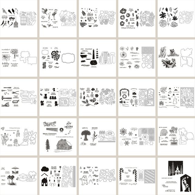 Transparente Stanzformen und Stempel-Set für Scrapbooking und Kartenhandwerk mit Motiven wie Blumen, Halloween, Süßigkeiten, Weihnachten und Schneeflocken aus Kunststoff - Bild 1