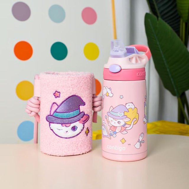 Contigo Kinder Trinkbecher mit Strohhalm aus 316L Edelstahl Magische Katze Pink 400ml - Bild 1