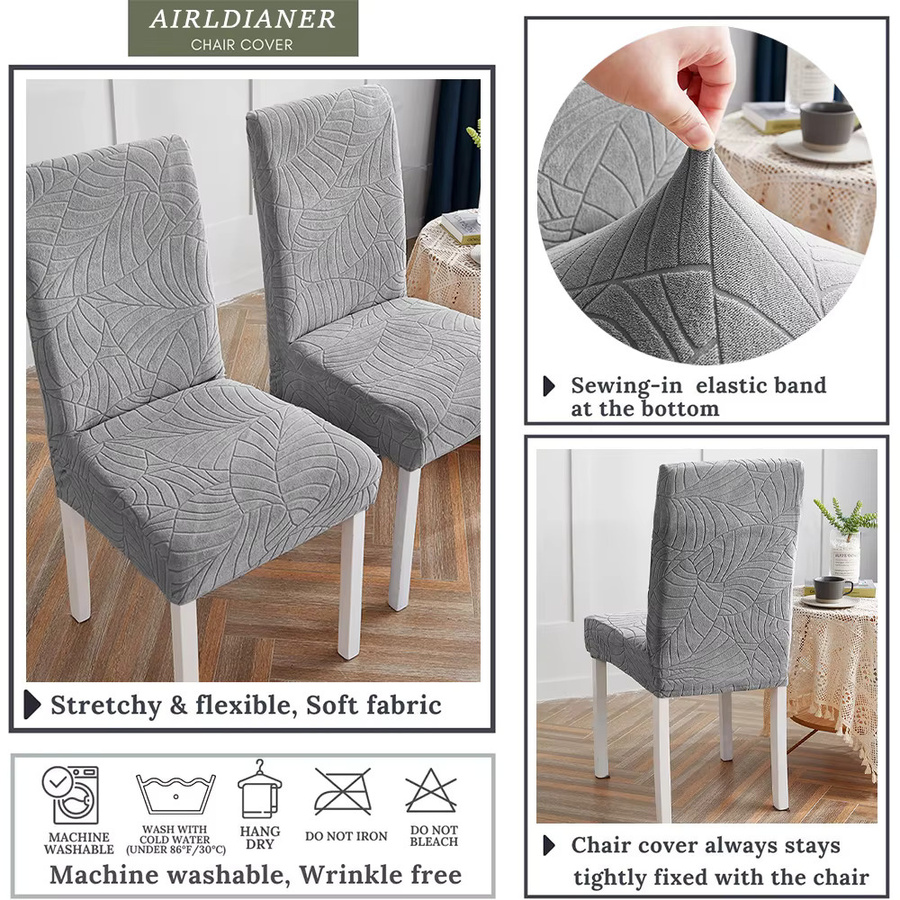 Wasserdichte Jacquard Stuhl Abdeckung von airldianer in Grau mit elastischem Spandex-Stretch für Esszimmer und Küche - Bild 2