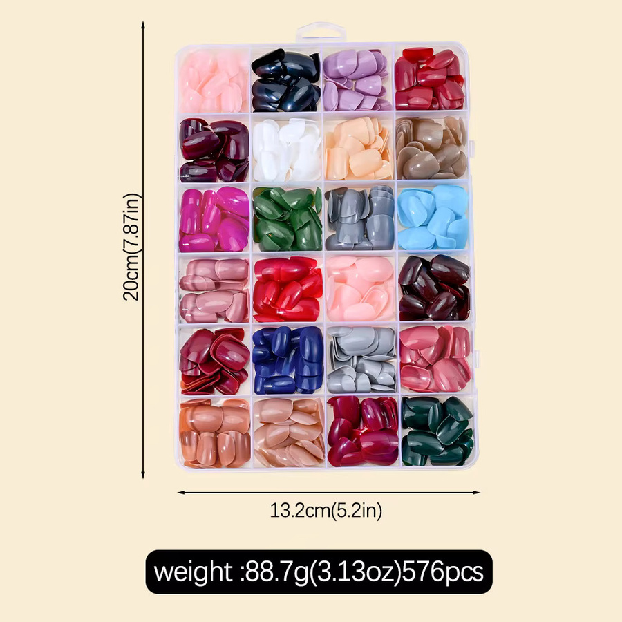 MAFANAILS Künstliche Nägel, 576 Stück, Quadratisch, 24 Farben, Glänzend - Bild 5