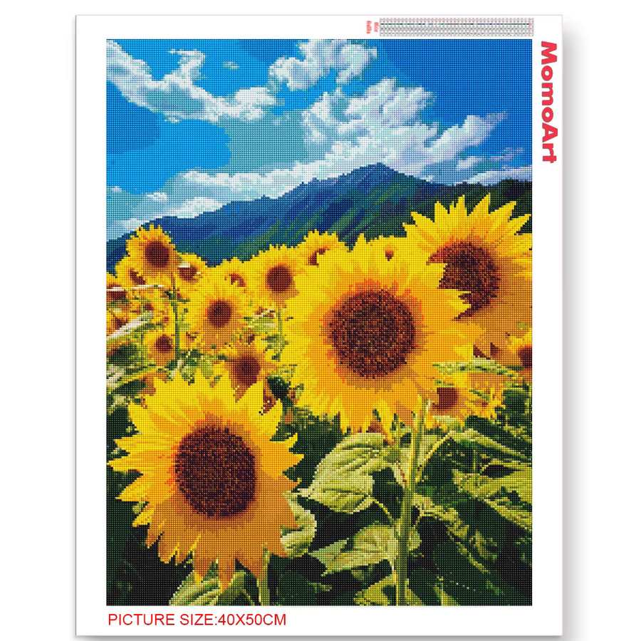 Momoart Diamantstickerei Sonnenblume und Berg Landschaft als Mosaik-Strassbild zur Dekoration - Bild 2