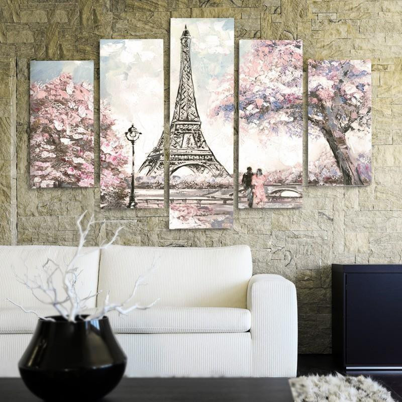 Fünfteiliger Leinwanddruck Feeby Paris Eiffelturm in Pastellfarben mit MDF-Rahmen, Breite: 100 cm, Höhe: 70 cm - Bild 2