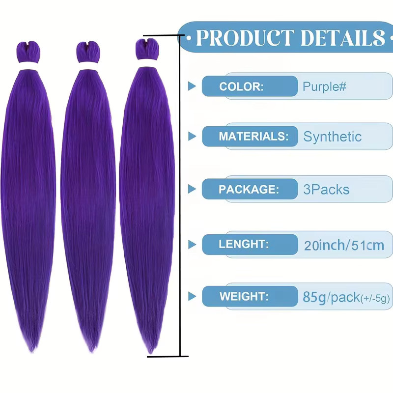 ISIGROSI Haarverlängerung Yaki Synthetisch, 3 Teile, Lila, 20'' - Bild 2